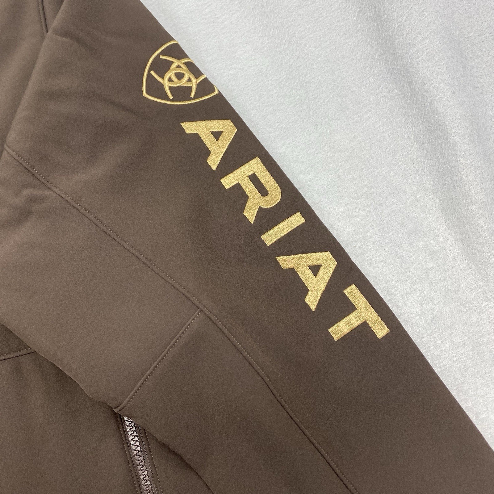 Ariat Logo Softshell Jacket Mens XXL Brown Full Zip Conceal Carry Wind Resist
