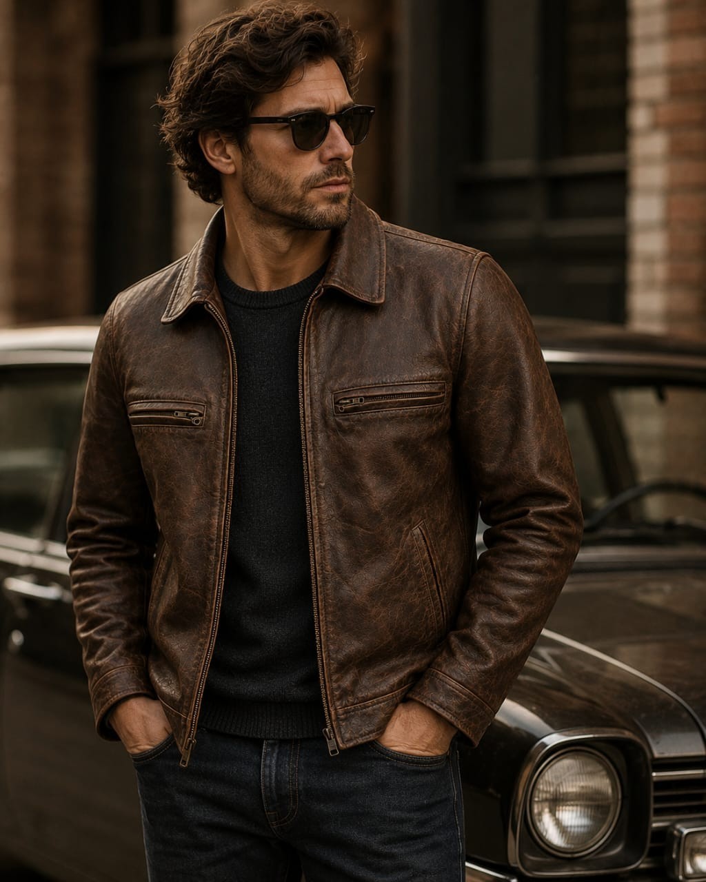Vintage Brown Leather Jacket – Classic Retro Biker Style