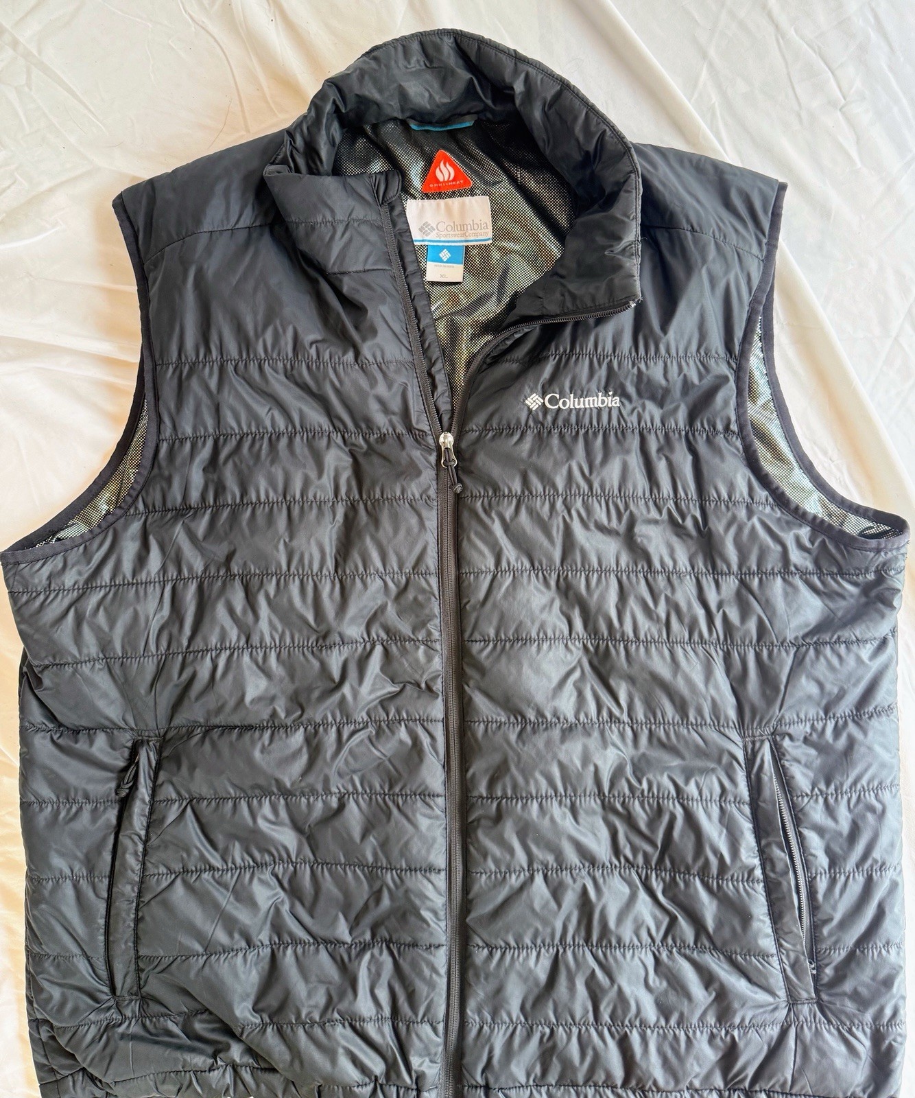 Columbia Omni-Heat Men’s Gray Puffer Vest XL Full Zip Insulated Pockets