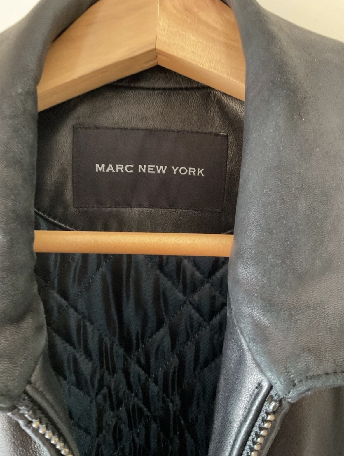 Marc New York Men’s Black Leather Full Zip Jacket XL Short Spread Collar
