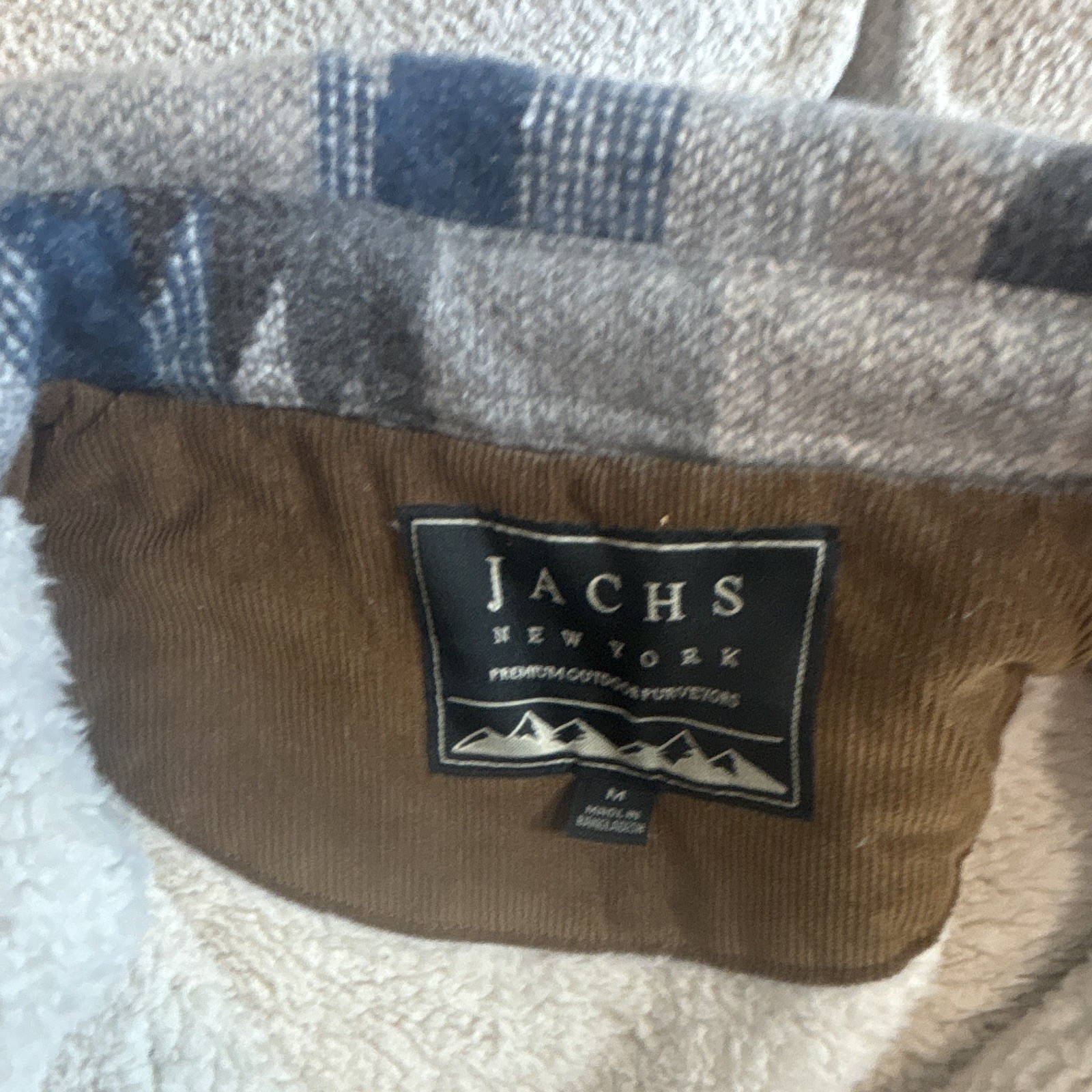 JACHS New York Men’s M Sherpa lined jacket, blue/gray geometric pattern