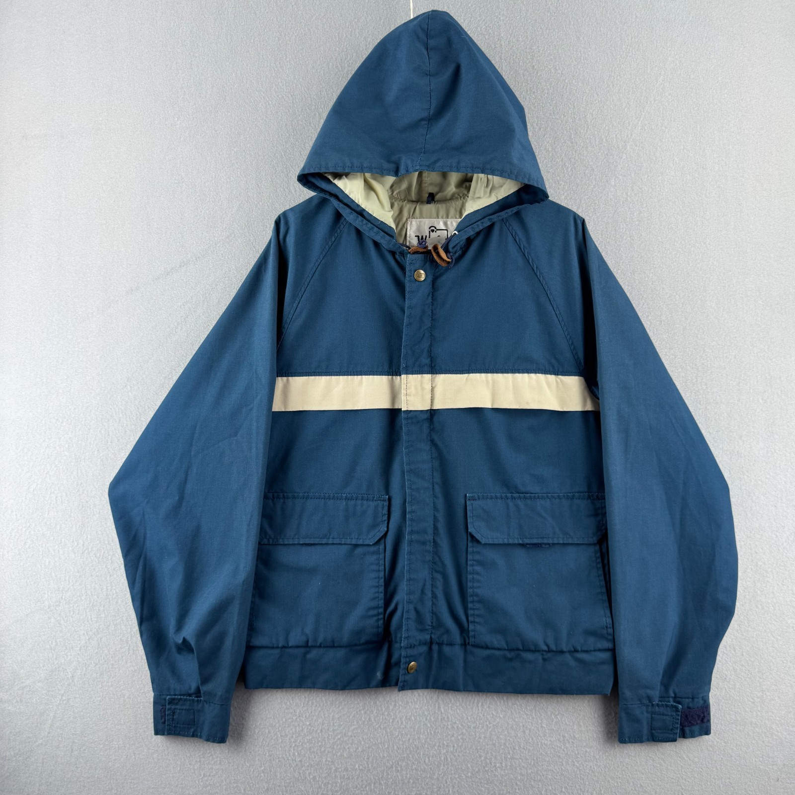 Vintage Woolrich Jacket Mens Large Blue Full Zip Hooded Windbreaker 80s 90s USA