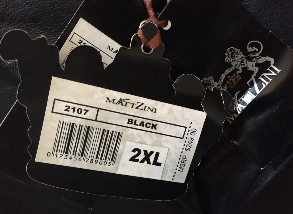 Matt Zini Black Leather Coat, New, Size 2XL