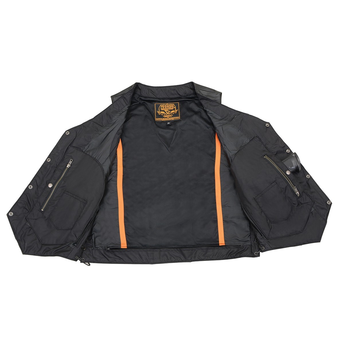 Mens Motorcycle 10 Pocket Utility Riding Soft Leather Blk Vest 2 Gun pockets New