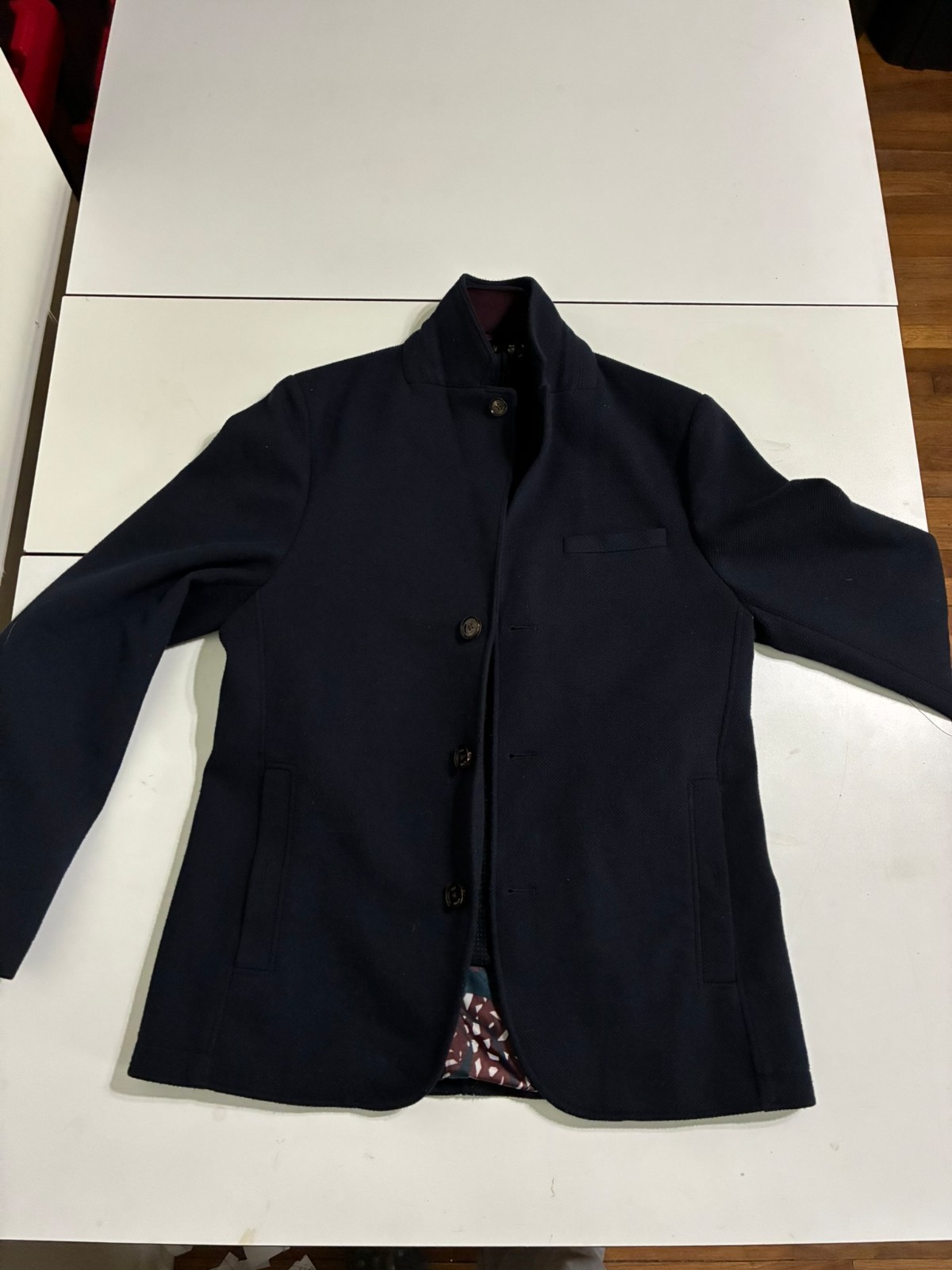 Ted Baker Overcoat 4 Navy Button Front Modern Tailored Preppy Designer Sports