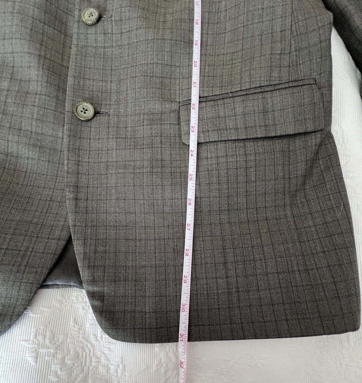 Rajah Custom Made Luxury Design Gray Windowpane Check Wool Blazer Jacket Sz 44 R