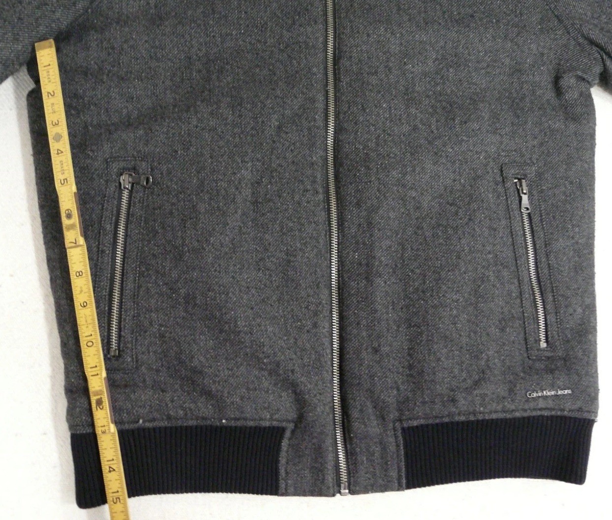 Calvin Klein Bomber Jacket Mens M Charcoal Gray Zip Pockets Ribbed Heavyweight