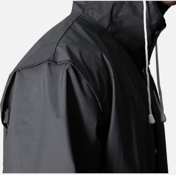 Men Black Waterproof Long Raincoat Rain Coat Hooded Trench Jacket Outdoor Hiking