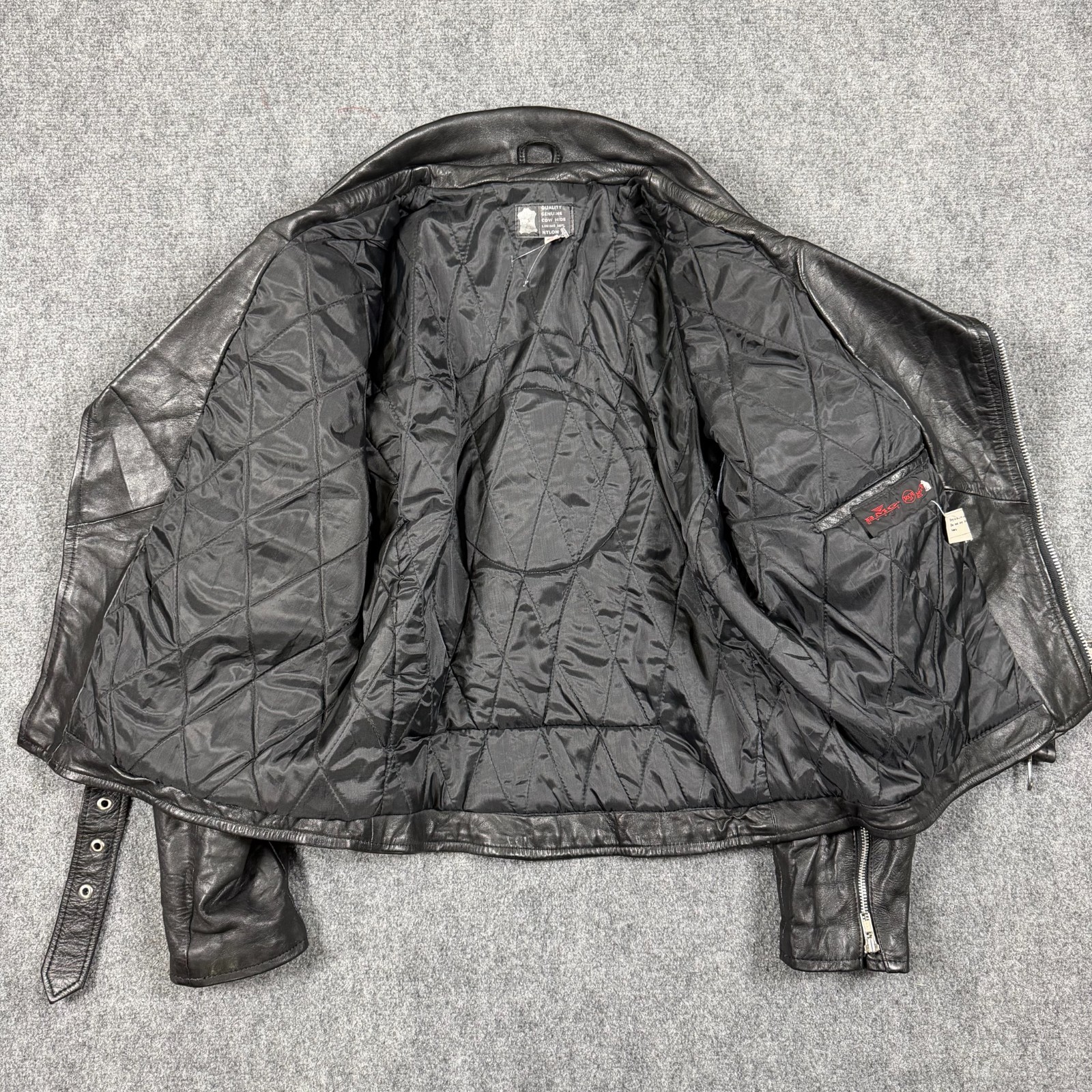 Vintage Genuine Cow Hide Leather Jacket Belted Size 42 Black