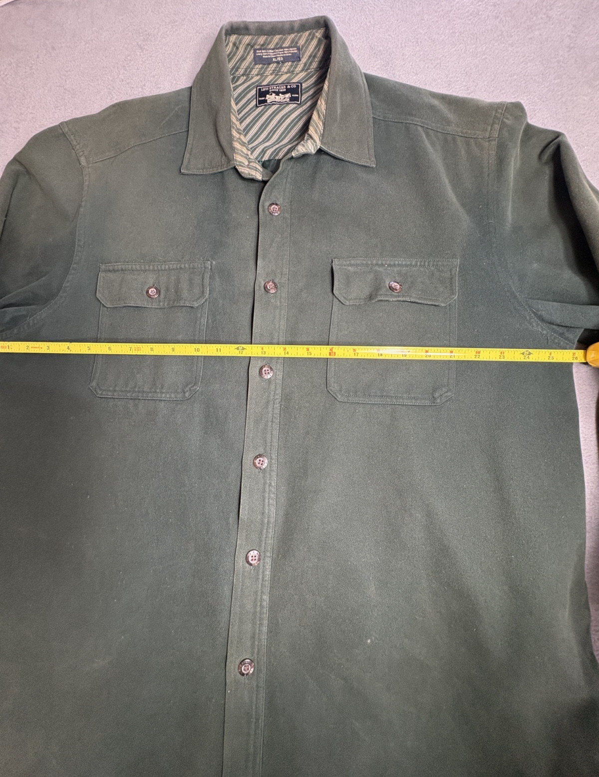 Vintage Levis Shacket Mens XL Green Sueded Flip Cuff Polyester Lined Classic