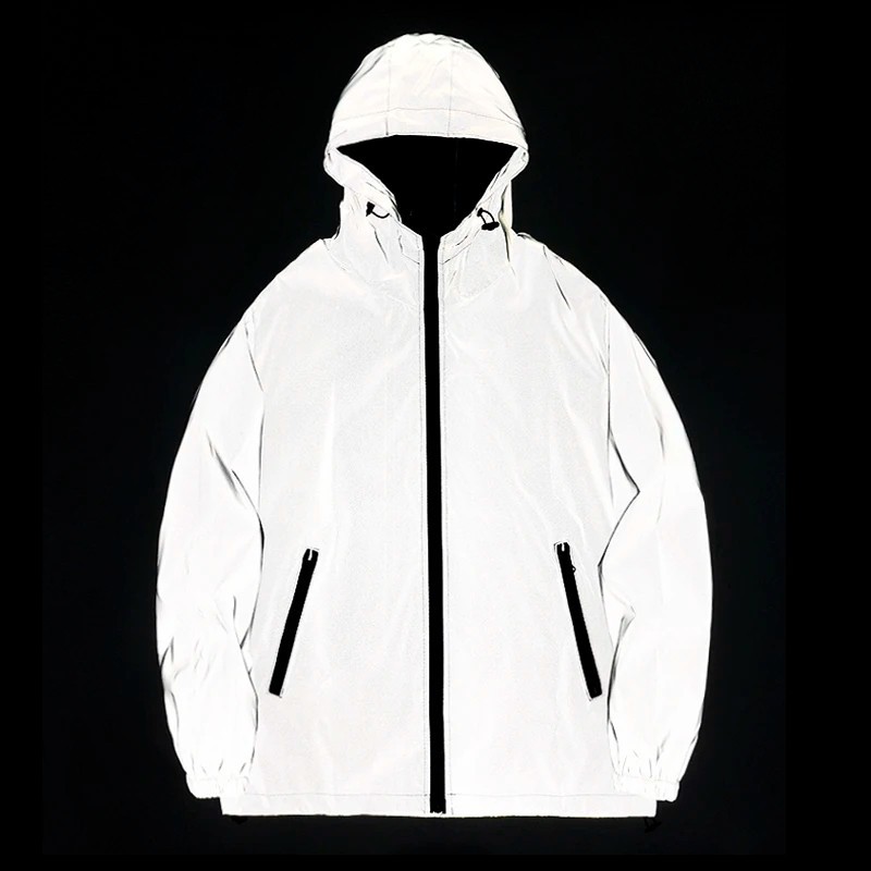 NEW SIZE Night Reflective Jackets Double Fabric Windbreaker Hooded Jacket Men