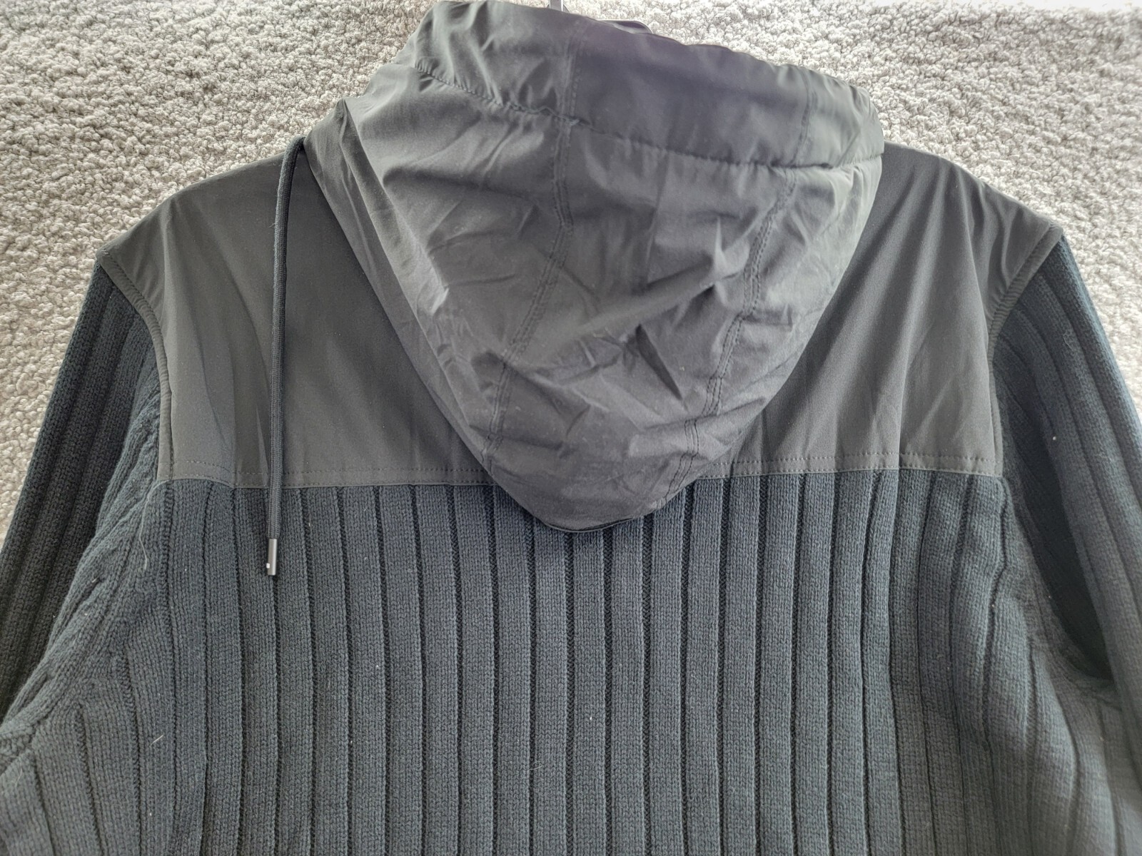 BASS OUTDOOR Mixed Media Zip-Front Hooded Sweater Jacket Men’s M Black Pockets