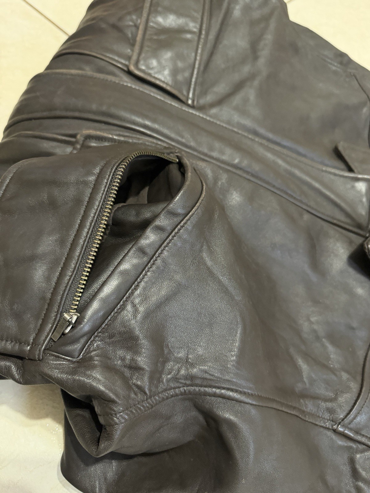 Cremieux Brown Lambskin Smooth Soft Leather Bomber Jacket Full Zip Men’s XL