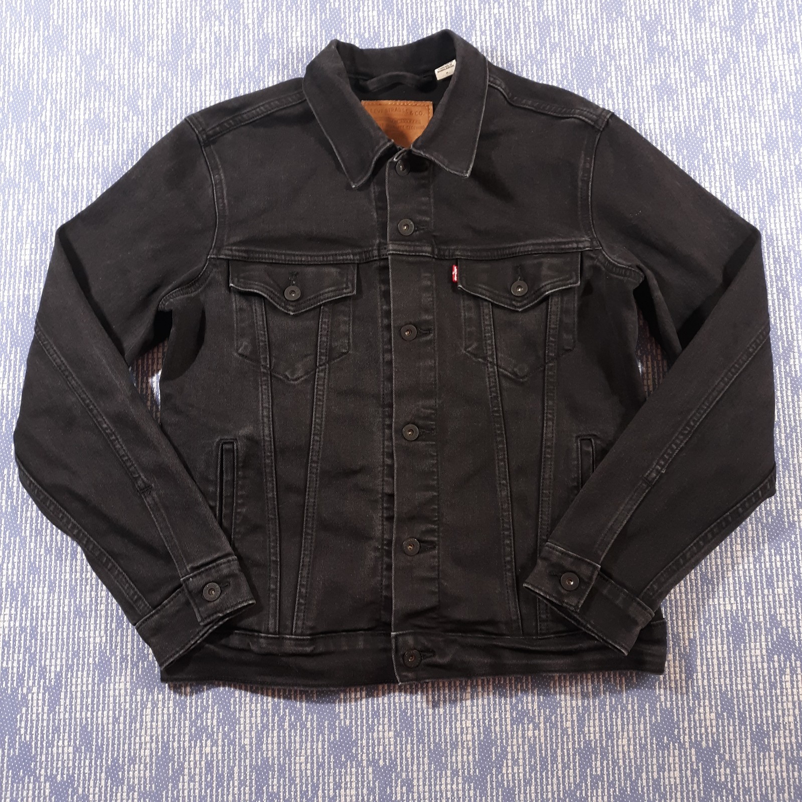 Levi Strauss Denim Trucker Jacket Adult Medium Black Collared Cotton Blend