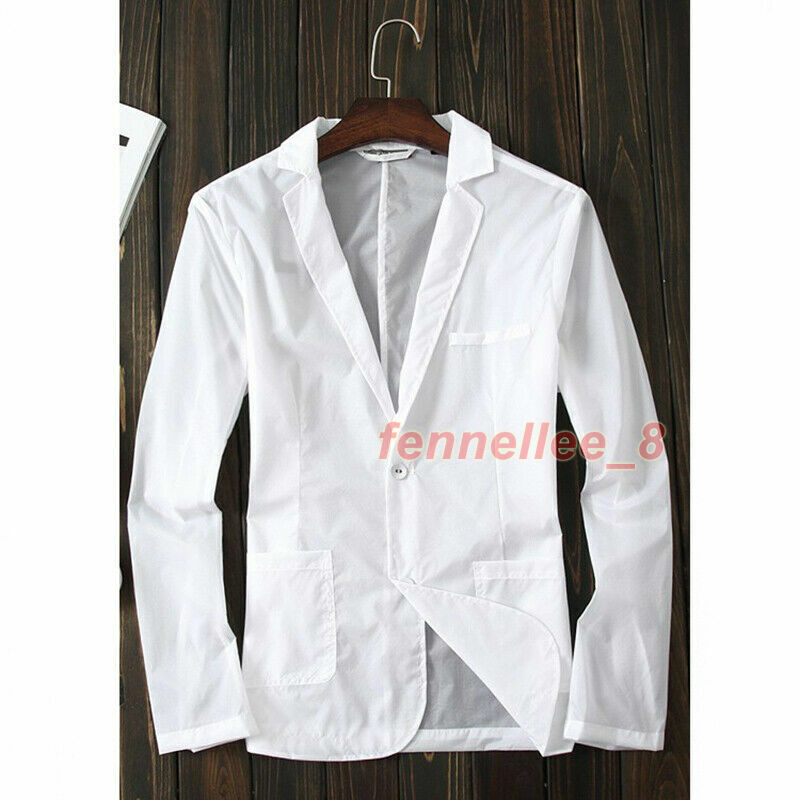 Men Notch Lapel Suit Jacket See-Through Long Sleeve Top Shirt Translucent Casual