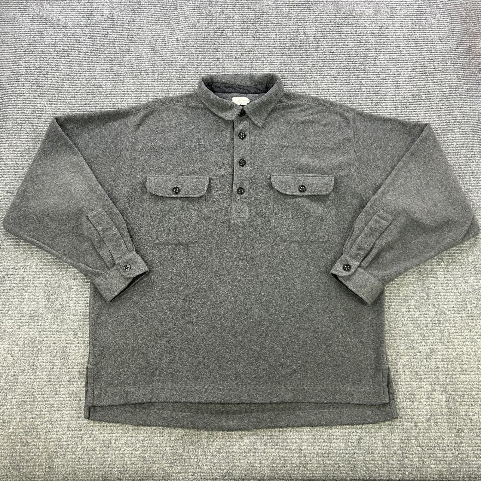 J Crew Oarman Shacket Shirt Jacket Men Medium Gray Pullover Four Button USA Made
