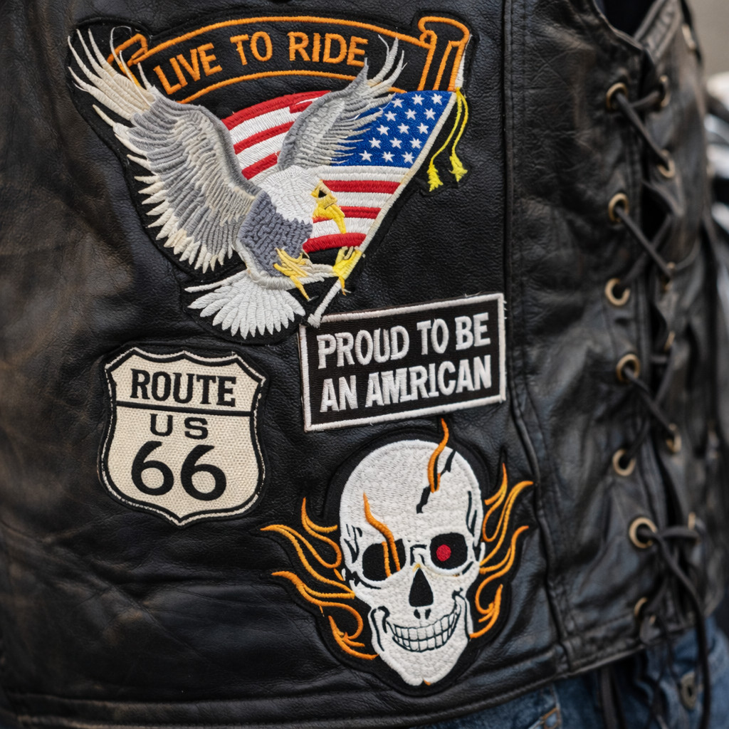 Bikers Vest with Patches Buffalo Leather Motorcycle Live To Ride Sturgis Fave