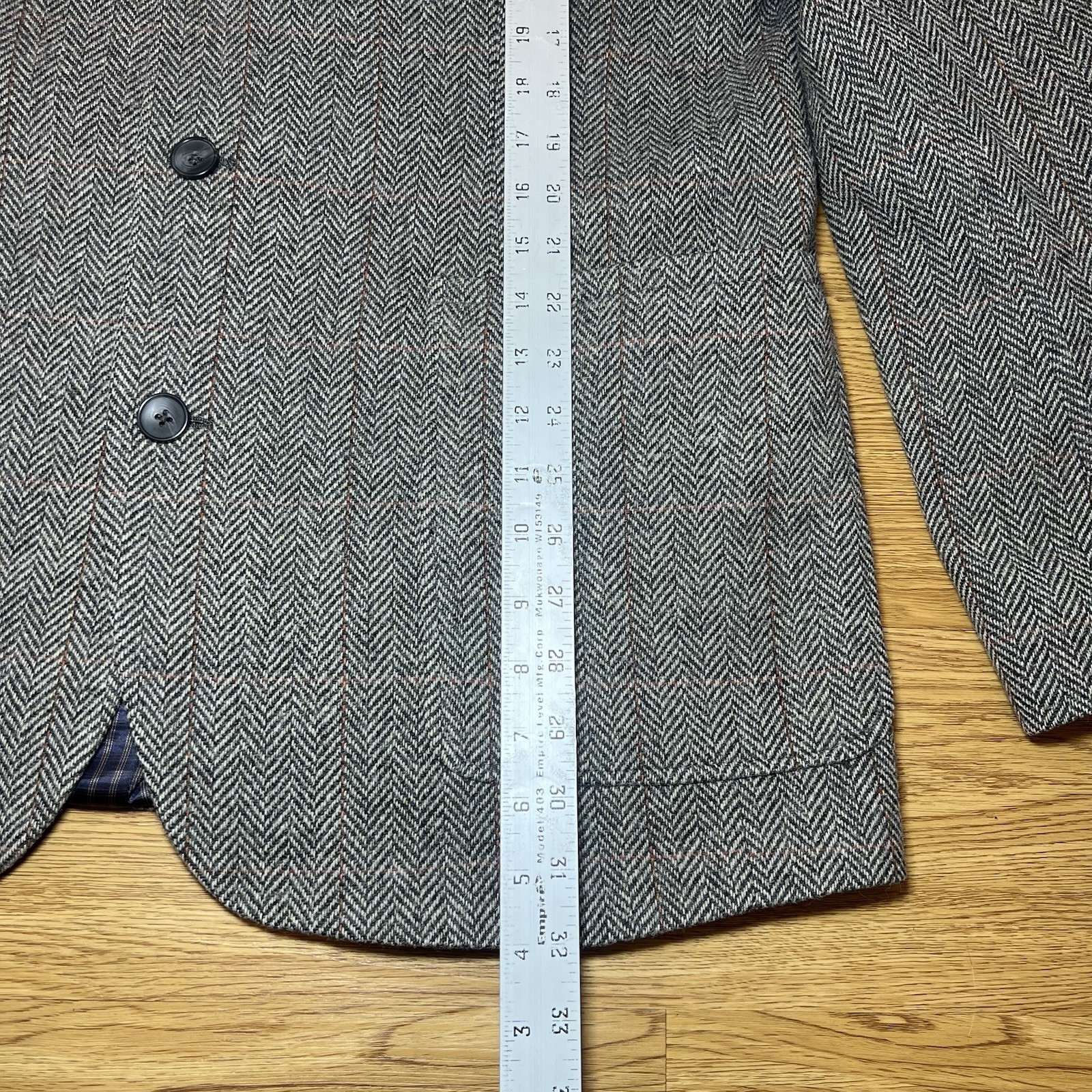 Joe Joseph Abboud Mens 44L Brown Herringbone Wool Sport Coat Blazer Elbow Patch