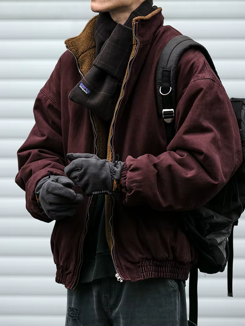 Japanese Vintage Polar Fleece Jacket Men Winter High Quality Thick Jacket Korean