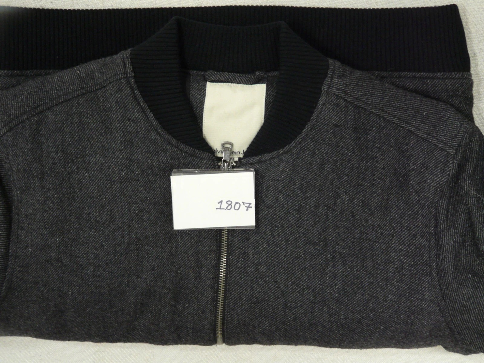 Calvin Klein Bomber Jacket Mens M Charcoal Gray Zip Pockets Ribbed Heavyweight