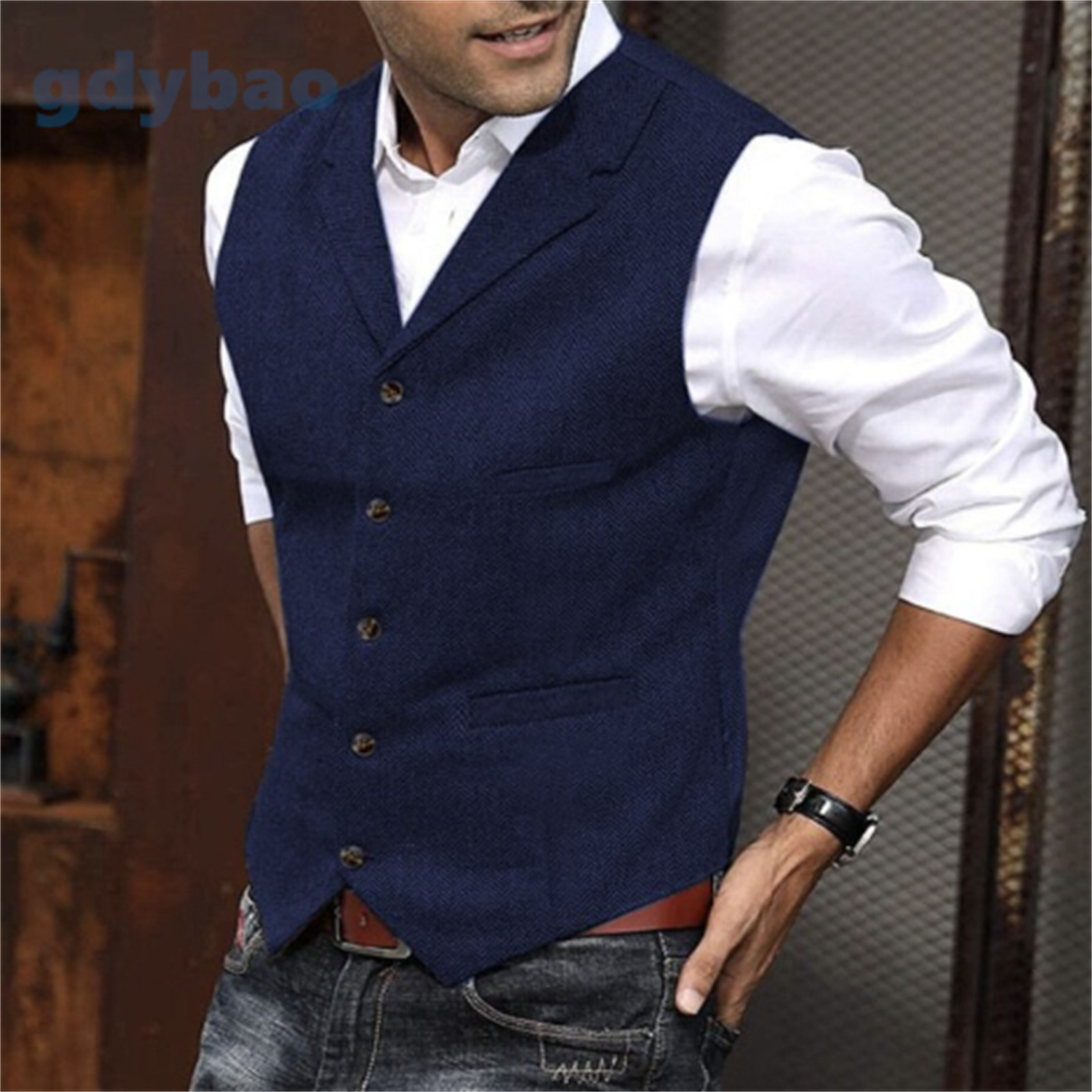 2023 Mens Suit Vintage Tweed Vest Herringbone Waistcoats Wedding Retro Wool