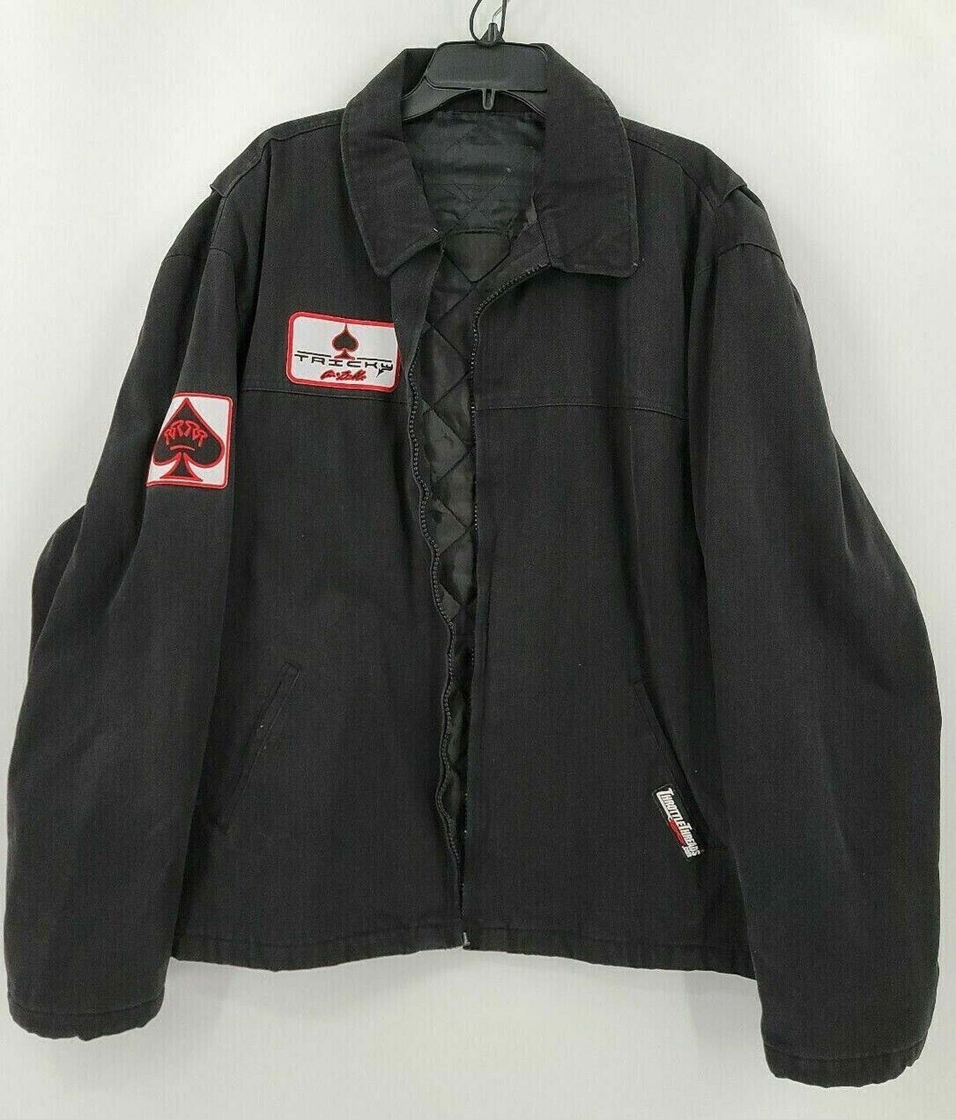 Tricky Throttle Threads Adult Men 2X Solid Black Logo Full Zip Collared Jacket