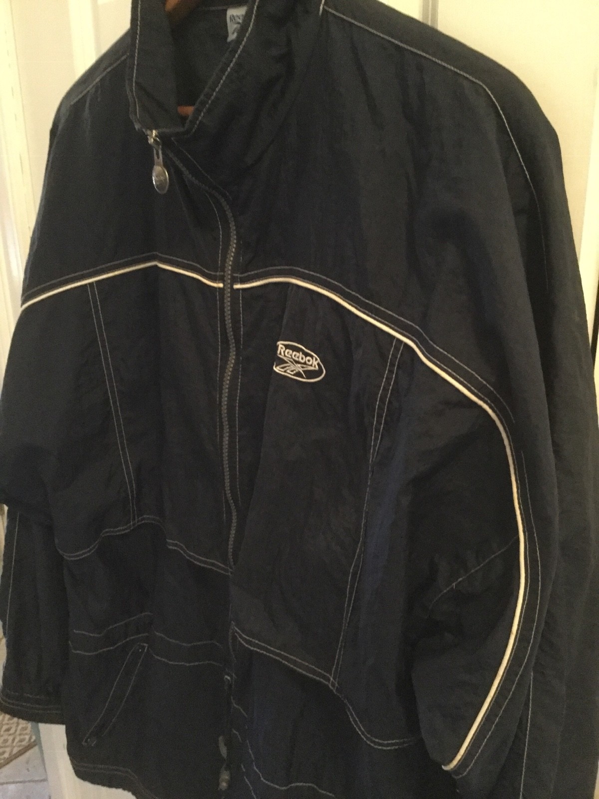 Vtg Reebok Mens Jacket Size XL BLUE VENTED mesh lining drawstring