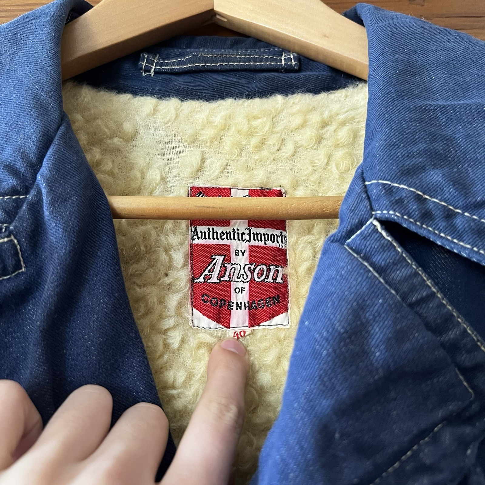 Vintage Made In Denmark Anson Of Copenhagen Denim Sherpa Wool? Lined Coat 40