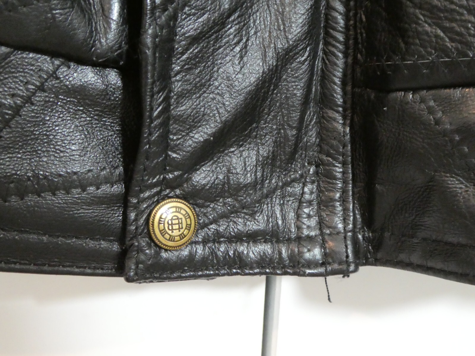 Vintage United States Navy Leather Bombers Jacket Black Sz. Large Full Zip Snaps