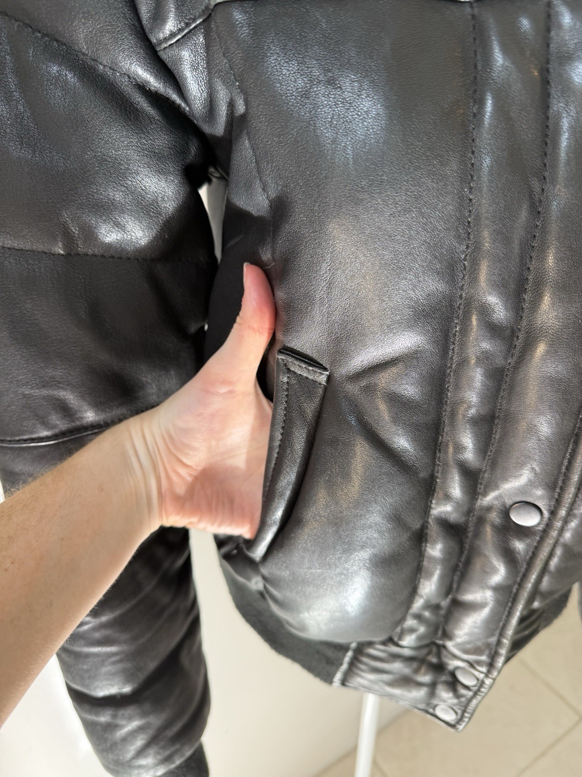 NVSBL Wilsons Leather Black Genuine Leather Puffer Jacket Bomber Size M