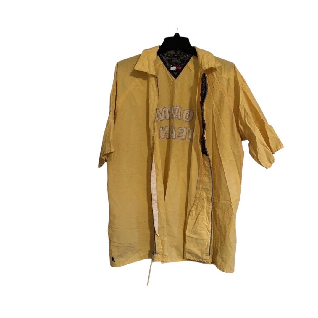 Vintage Tommy Jeans Mens XL Yellow Short Sleeve Quarter Zip Windbreaker 1999