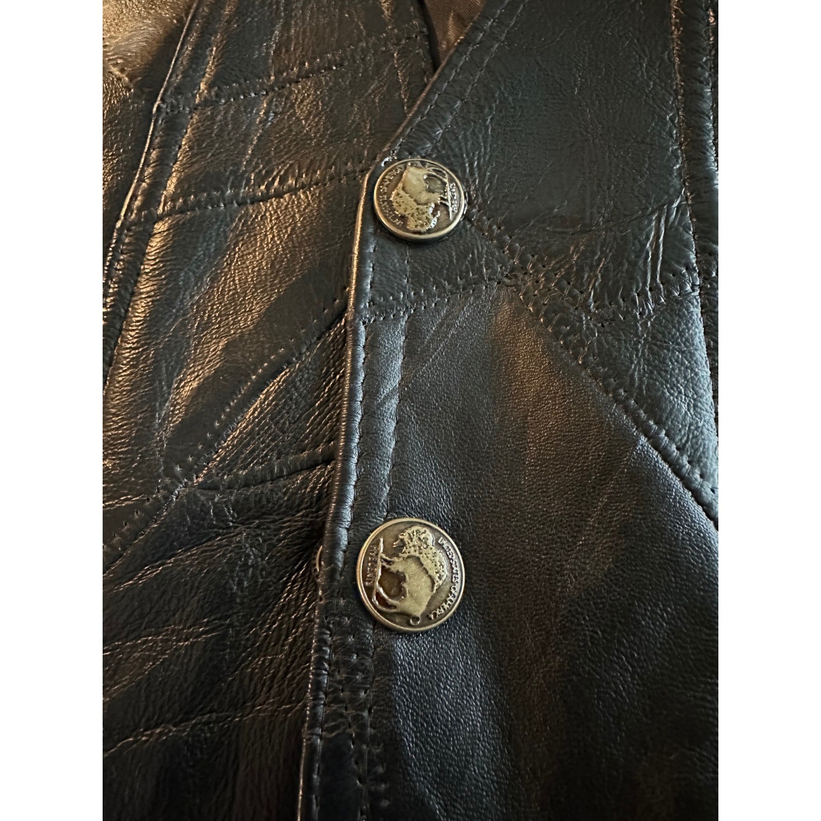 Diamond Plate Buffalo Leather Biker Vest Mens S Black Patches Lace Up Motorcycle