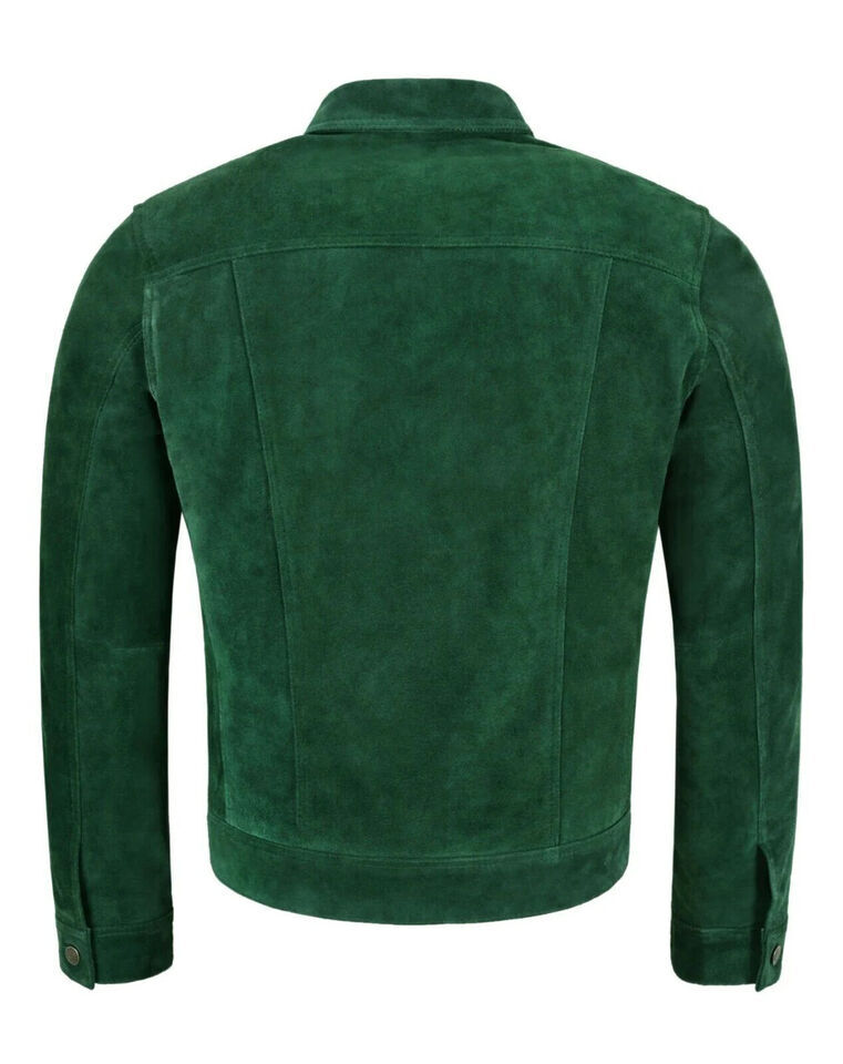 Men’s Green Suede Trucker Jacket Pure Suede Custom Made Size S M L XL 2XL 3XL