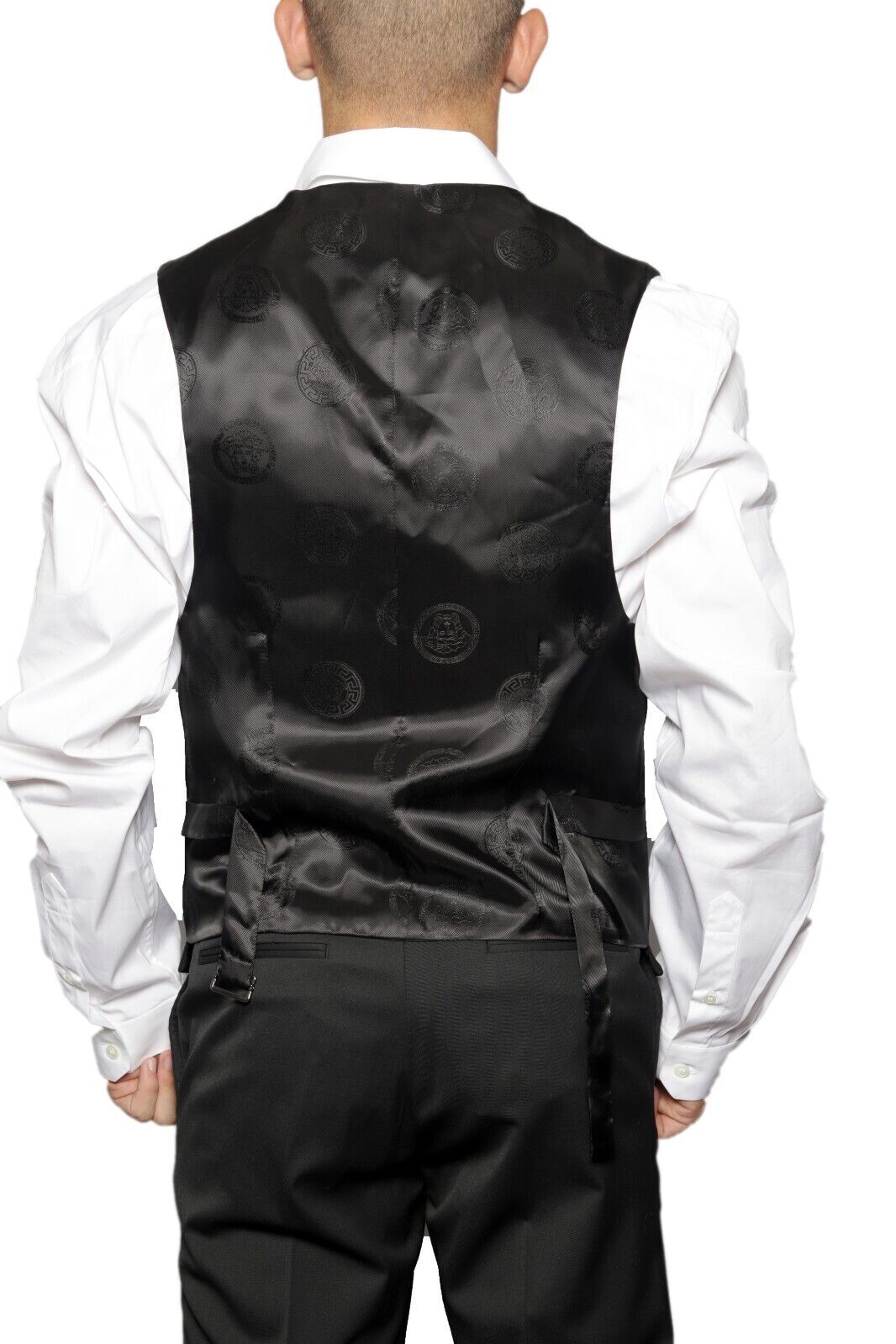 NWT Versace VIP Capsule Nero Gilet Formal Vest White 100% Silk Back Sz 54 XL