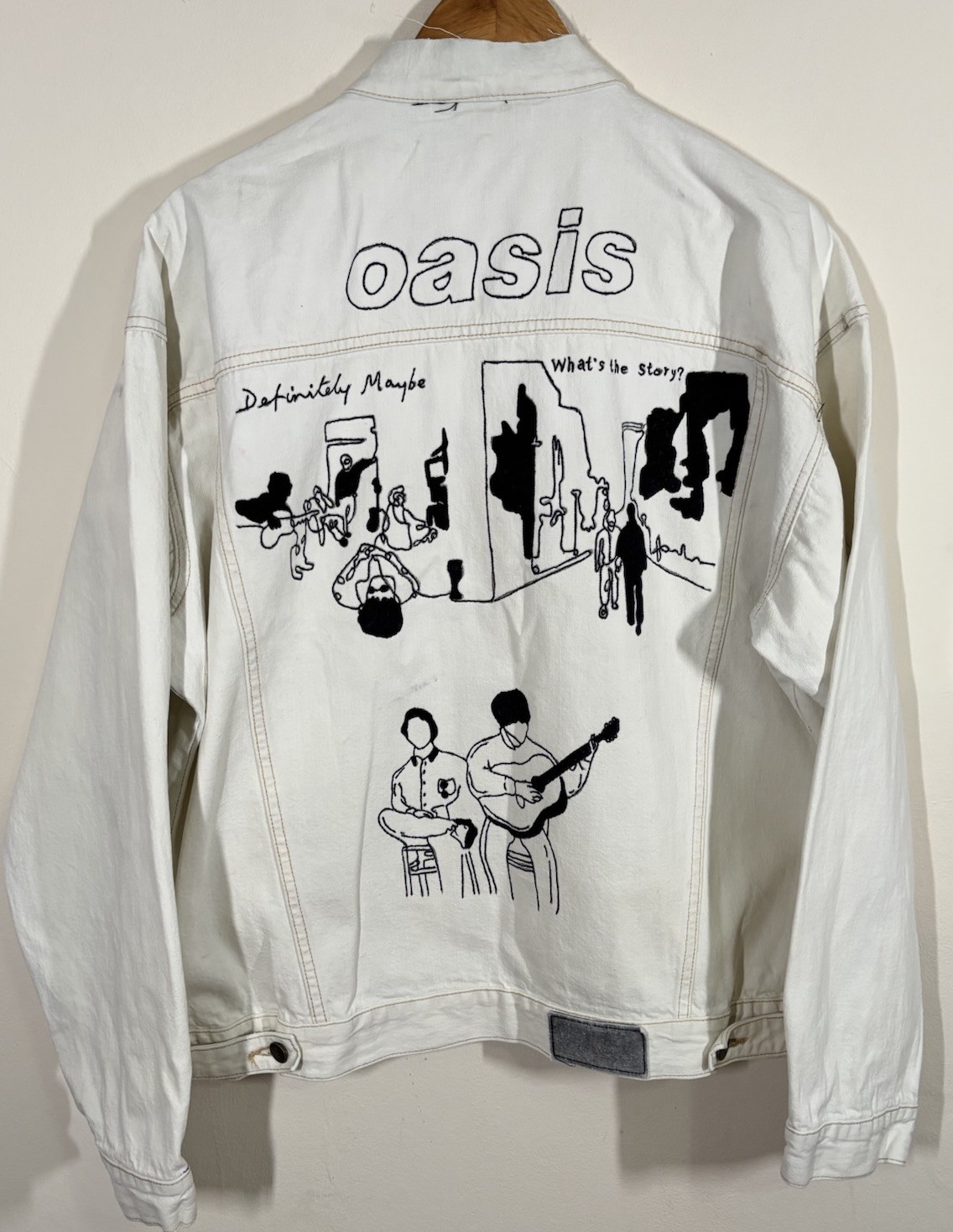 OASIS Band Hand-Painted Custom Denim Jacket Mens XXL 2XL White Britpop Music
