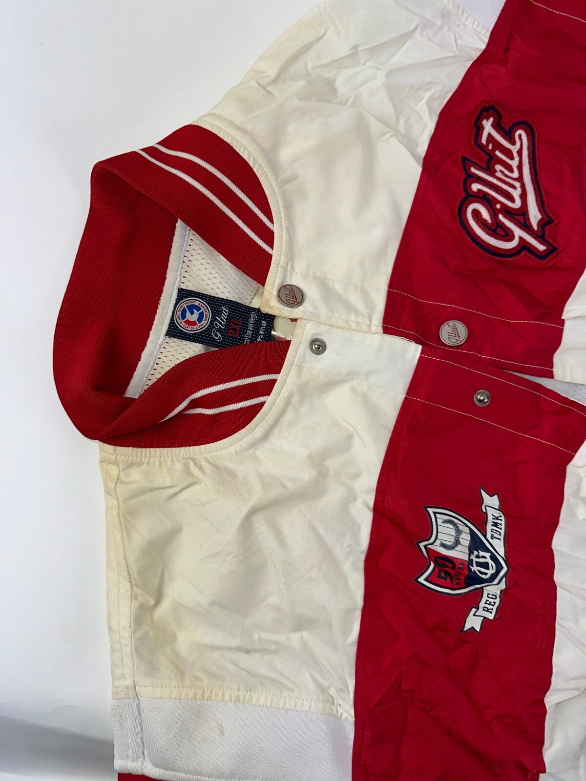 Vintage G Unit Bomber Jacket Mens White Red Snap Button Hip Hop Y2K Size 2XL