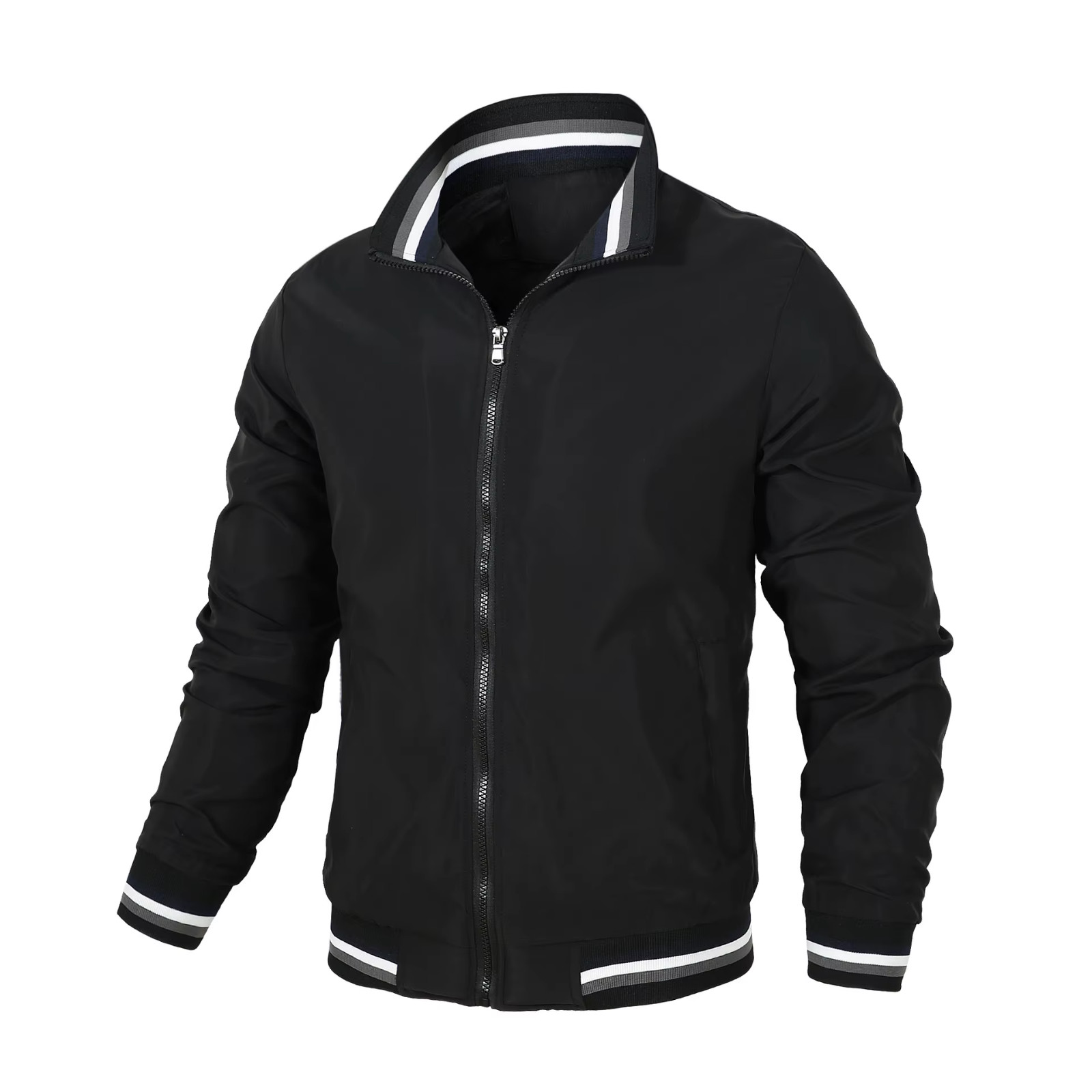 Men’s Stand Collar Casual Zipper Sports Baseball Bomber Jacket Outdoor Coat