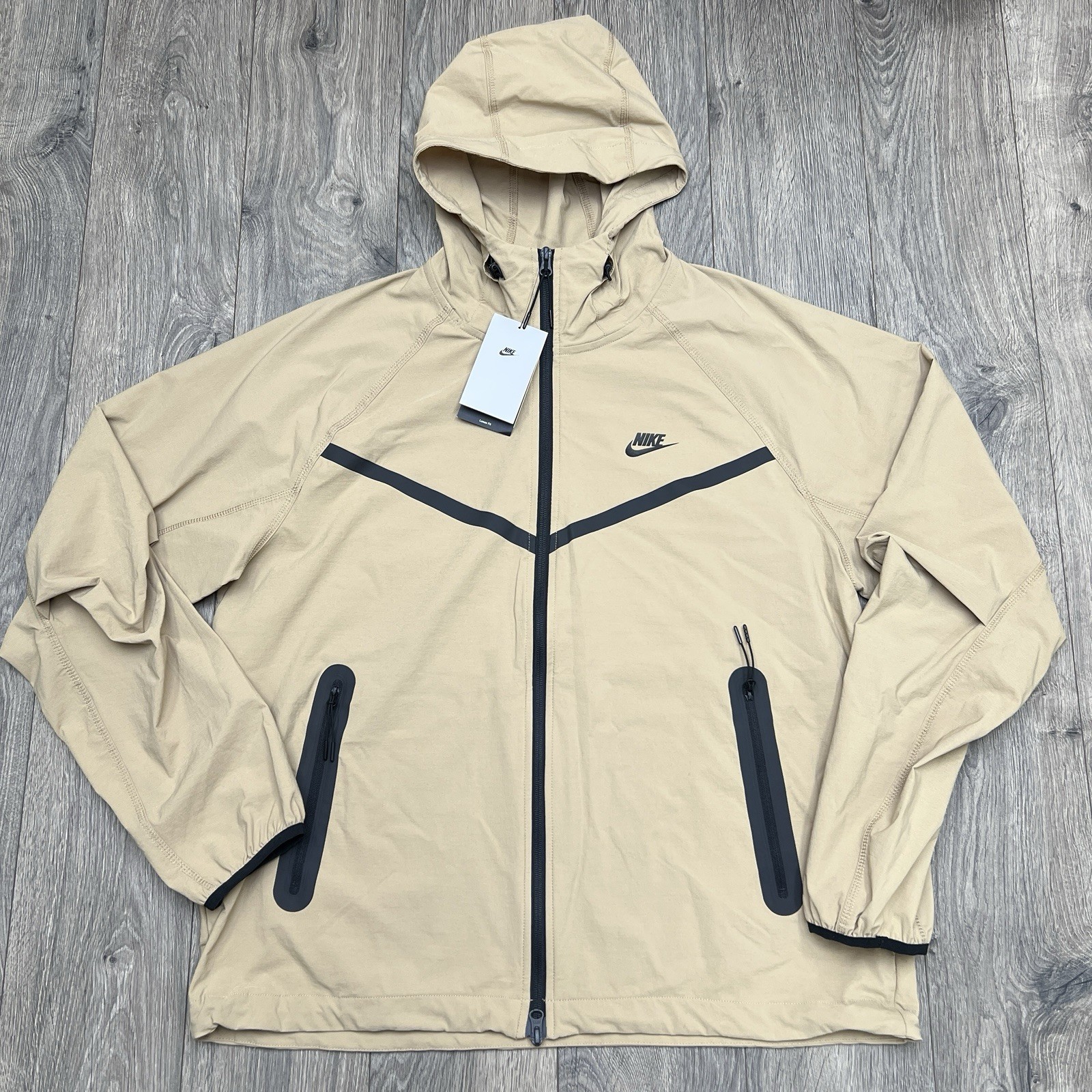 Nike Tech Woven Jacket Size 2XL Mens Parachute Beige Black Full Zip Hoodie $130
