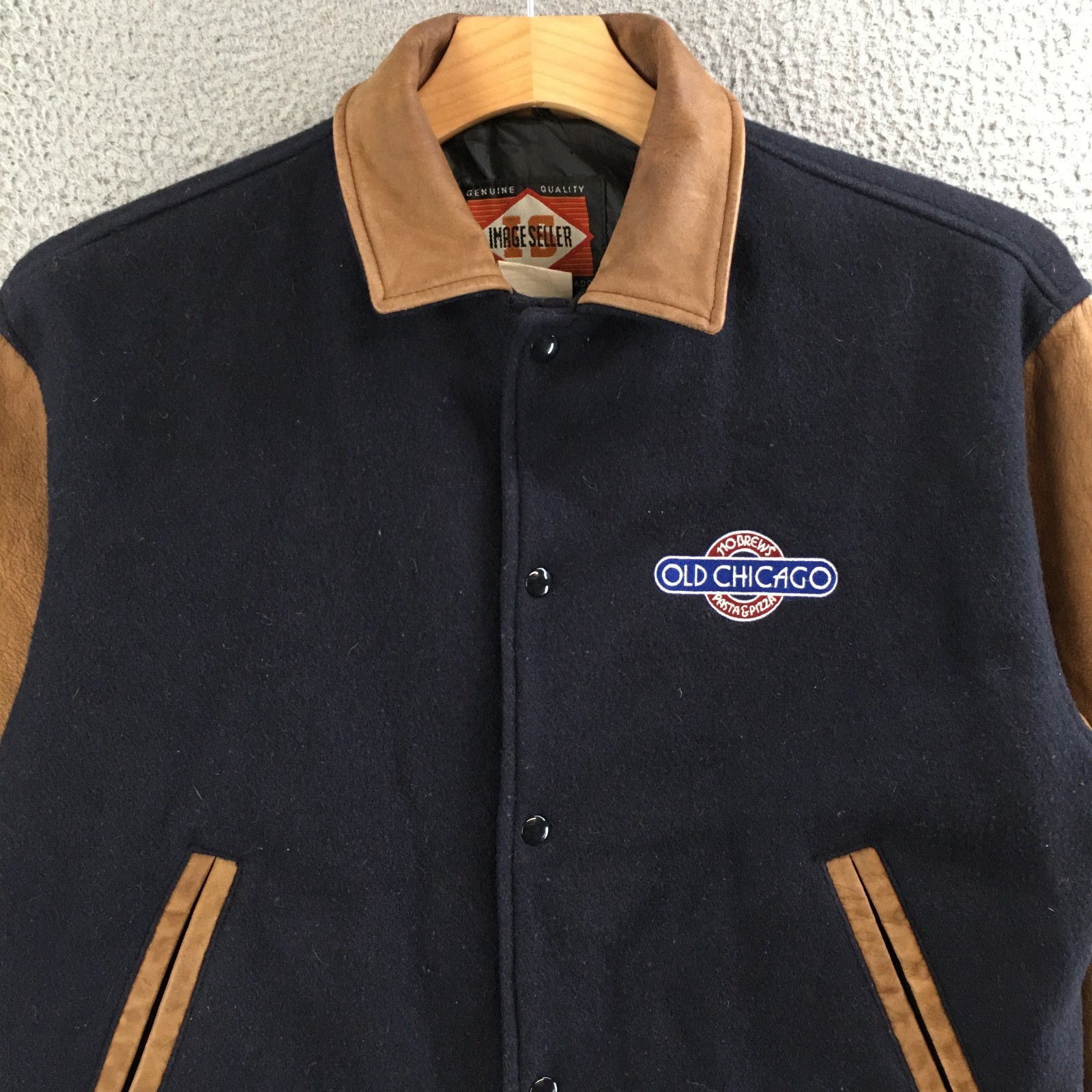 Image Seller Jacket Men S Varsity Vintage Long Sleeve Leather Logo Black Brown