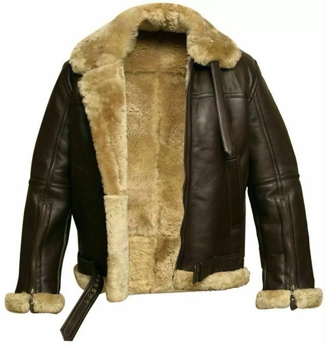 MENS B3 RAF AVIATOR SHEEP SKIN LEATHER BOMBER WINTER FLYING PILOT JACKET COAT