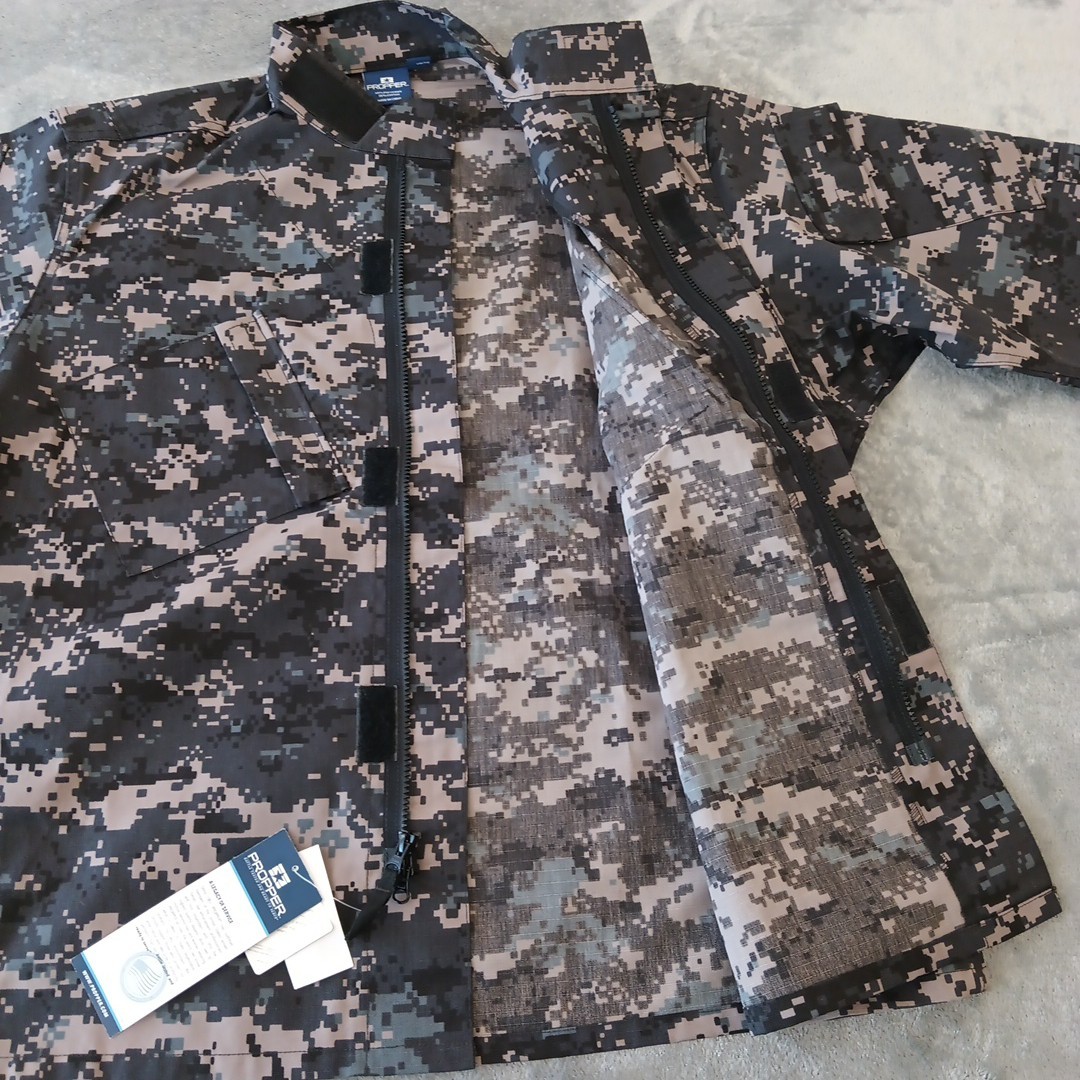 Propper Jacket Mens Large Gray Camouflage Rip Stop BDU Full Zip Pockets New