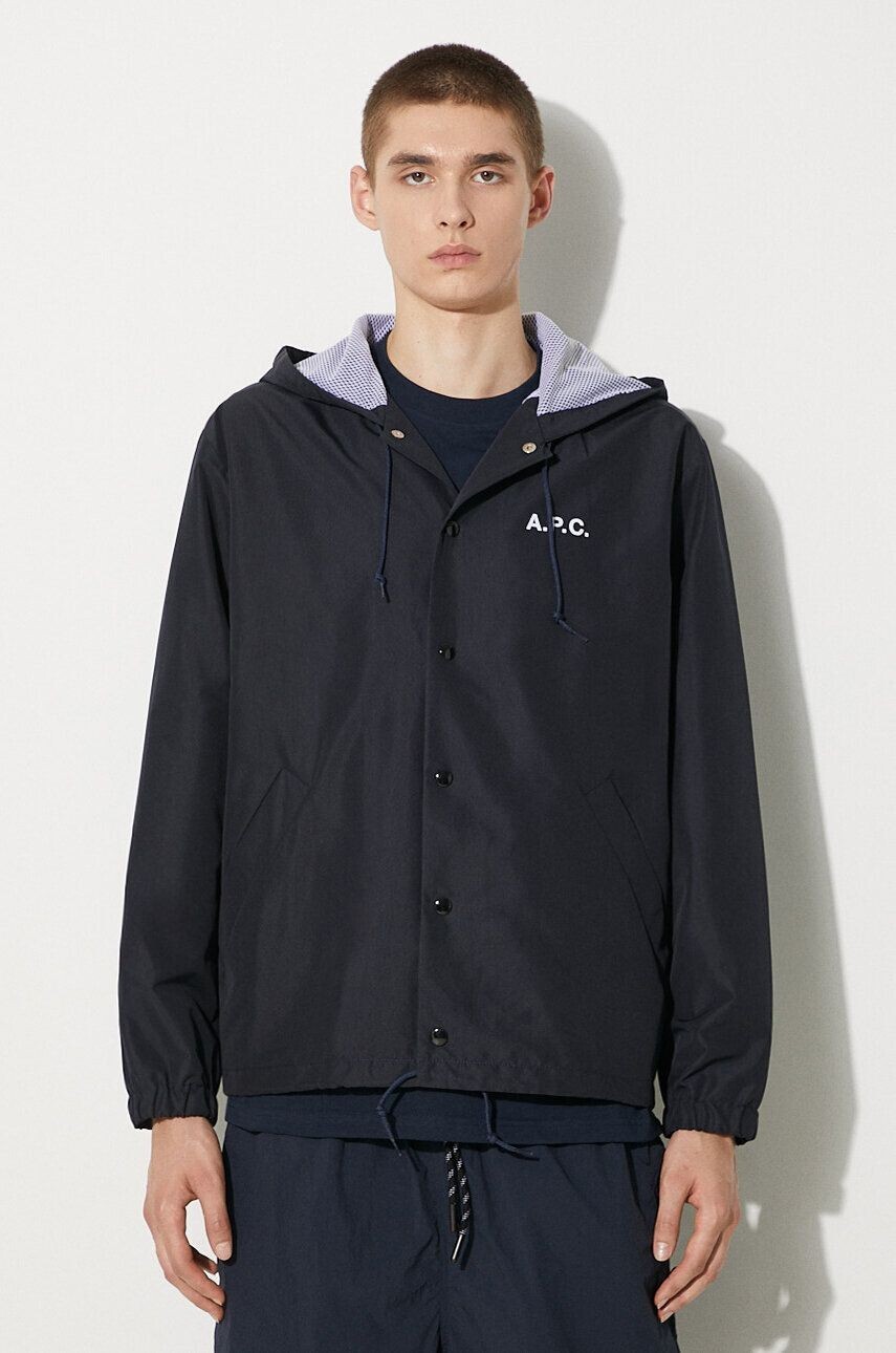 (NO CUSTOMS TAX) A.P.C. Greg navy blue hooded nylon blouson jacket Medium APC