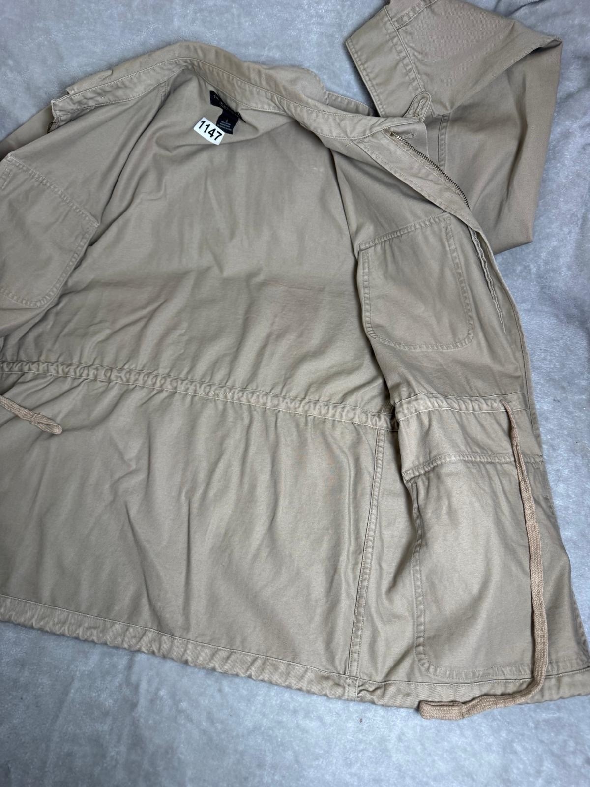 The Mens Store Bloomingdales Jacket Mens LArge Beige Full Zip Utility Coat