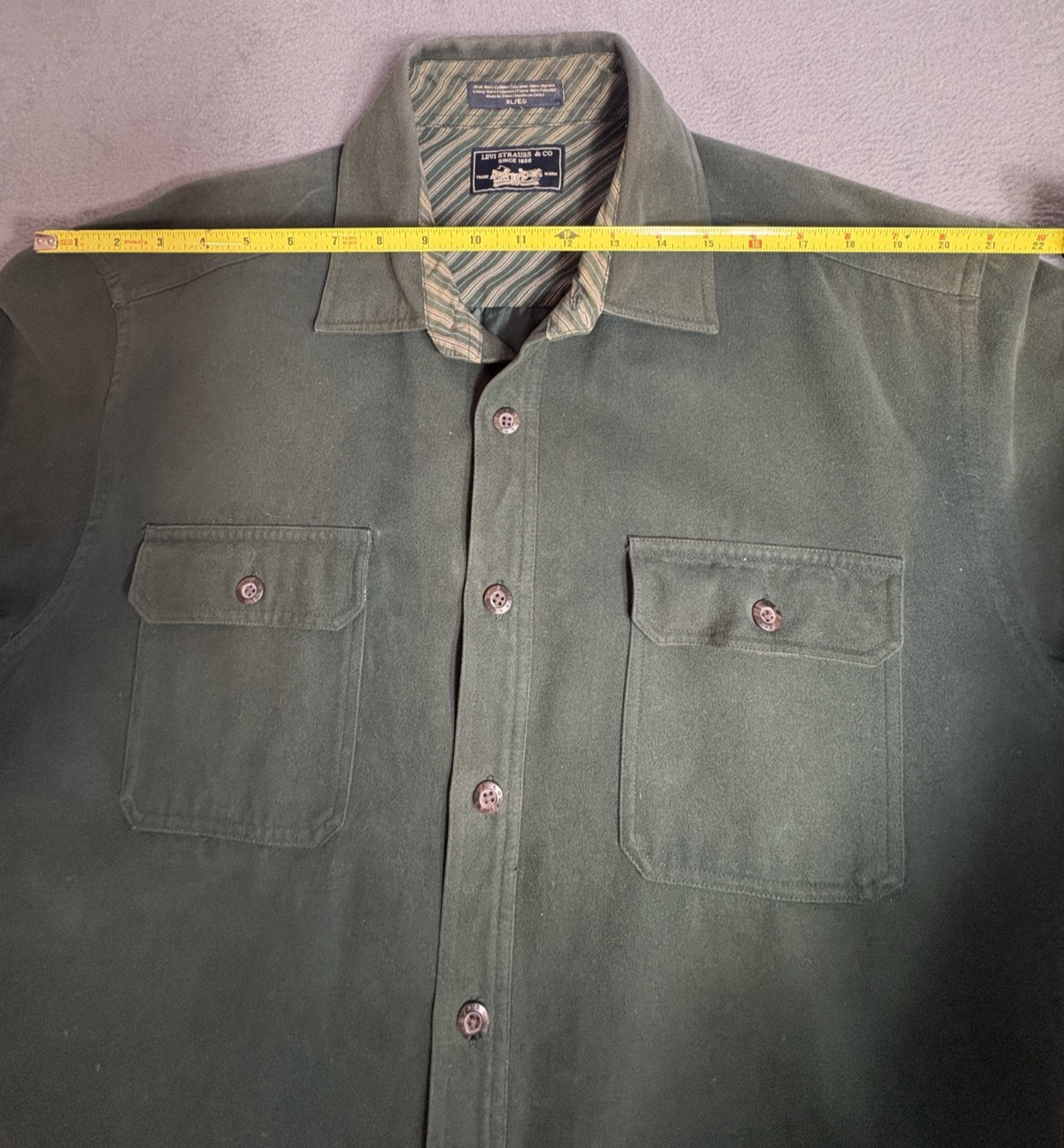 Vintage Levis Shacket Mens XL Green Sueded Flip Cuff Polyester Lined Classic