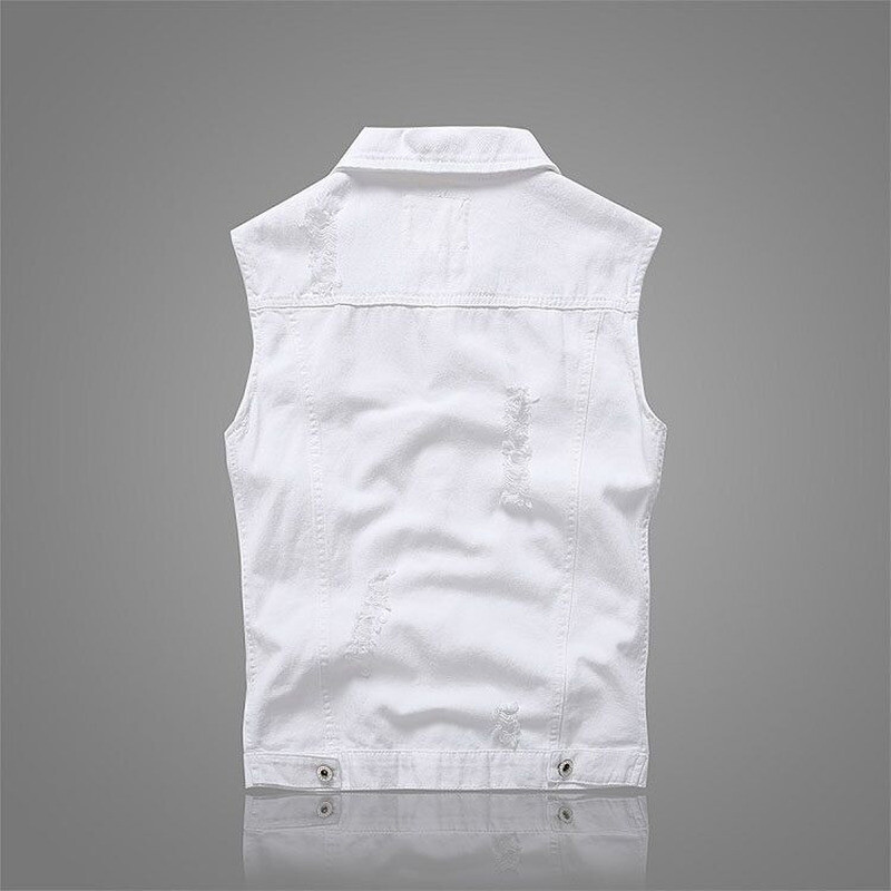 Hot Mens Causal White Short Denim Vest Slim Jacket Sleeveless Top Jean Waistcoat