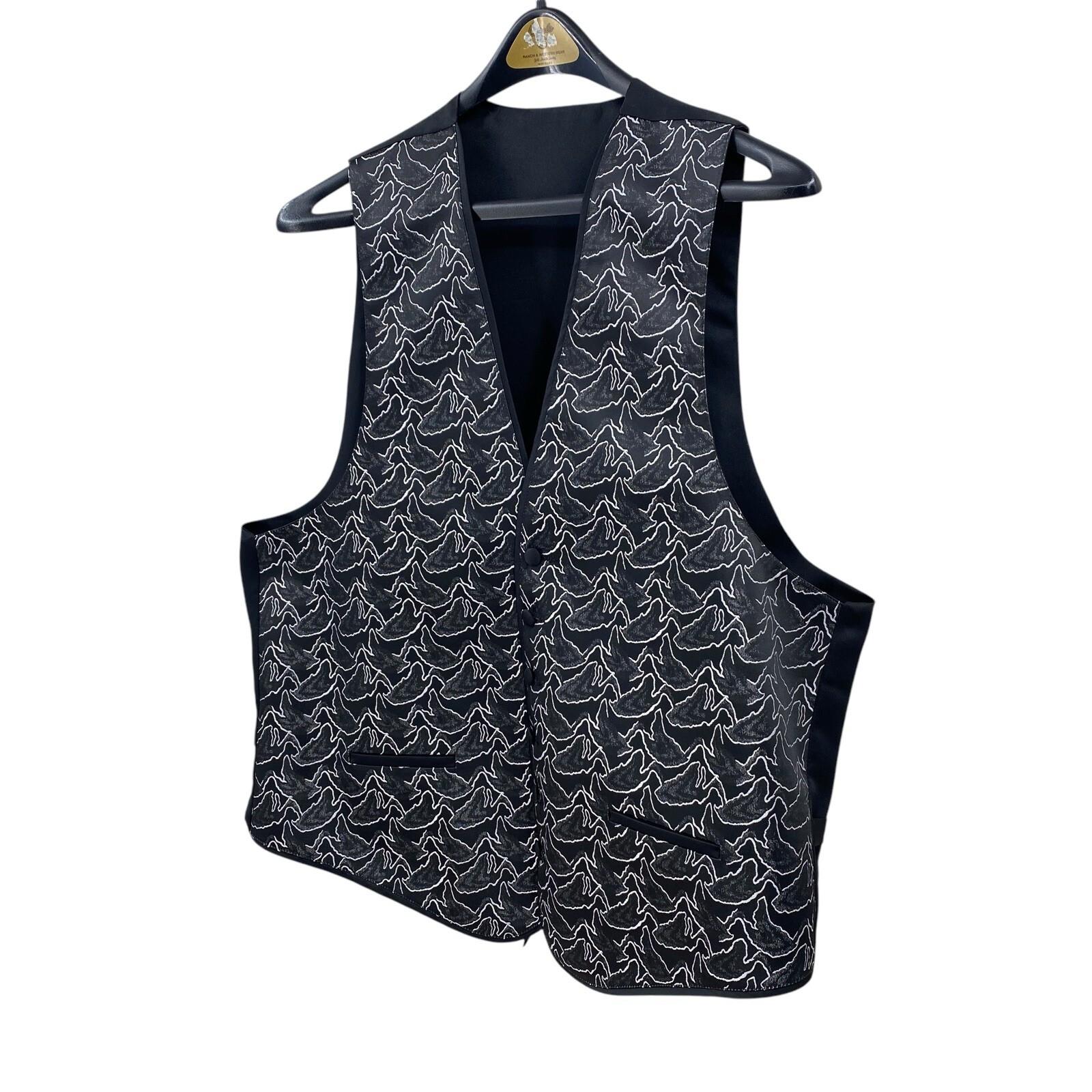 Desmonds Vintage Tuxedo Vest with Matching Tie Size XL Silver & Black Button Up