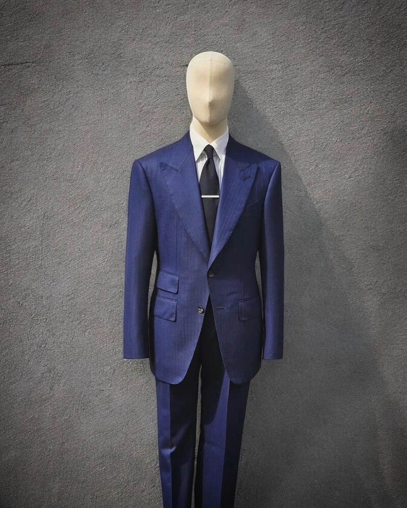 Mens Blue Herringbone Suits 2 Piece Regular Fit Wide Lapel Suits 42r 44r 46r 48r