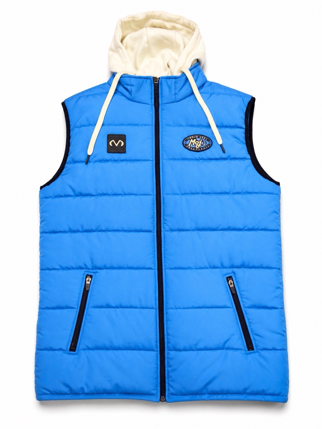 Mojo Hooded Puffer Vest Mens S Blue EVA M91 Full Zip Insulated Quilted USA Made