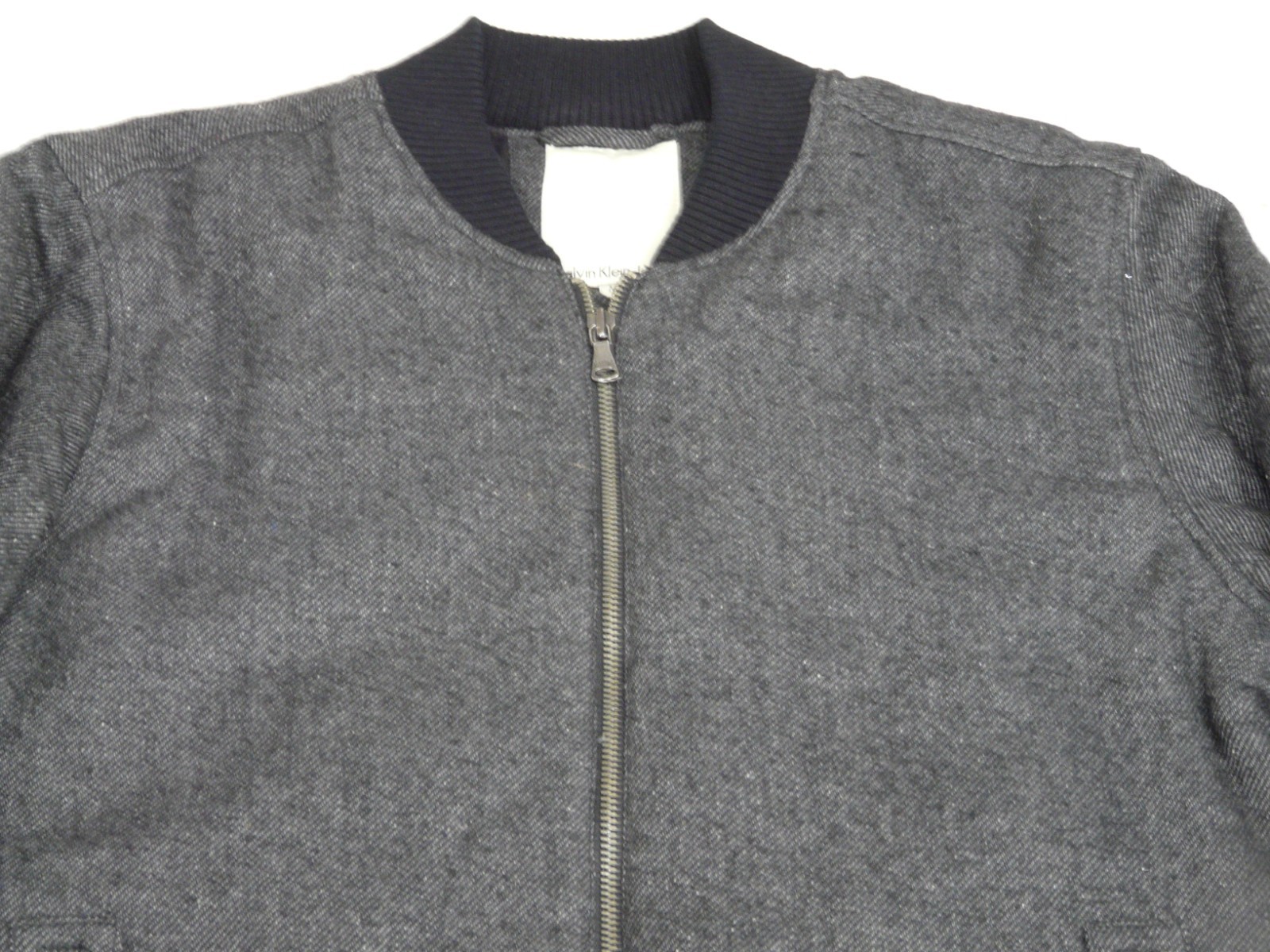 Calvin Klein Bomber Jacket Mens M Charcoal Gray Zip Pockets Ribbed Heavyweight