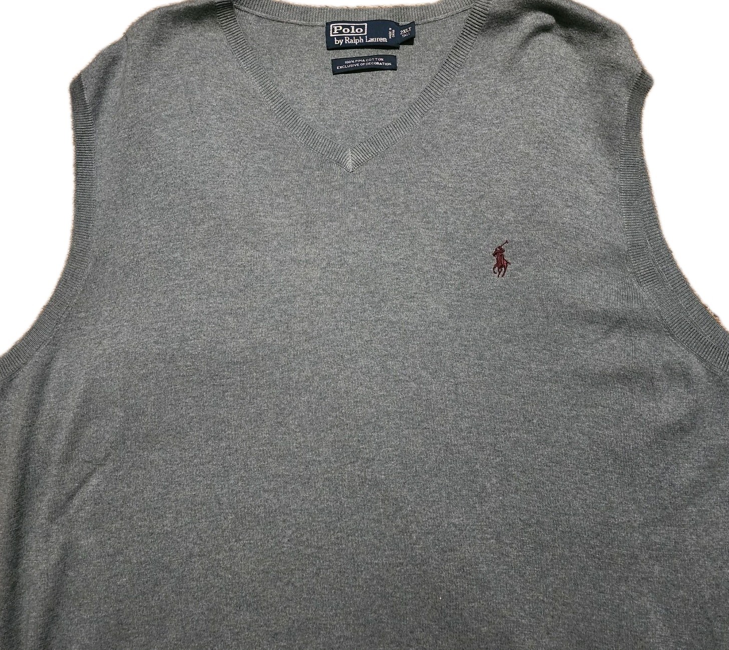 VTG Polo Ralph Lauren Pima Cotton V-Neck Sweater Vest 2XLT Light Blue Pony